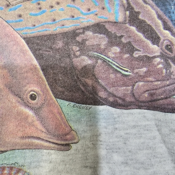 Vintage Single Stitch Fish Design Tee Shirt By Artist F. Cheney Size XL - Picture 5 of 9